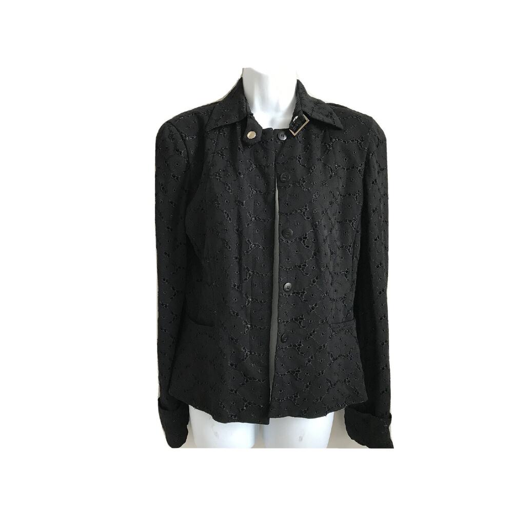 EUC Gianfranco Ferre black jacket Blazer size 40/S US 4 Embroidered Button Italy